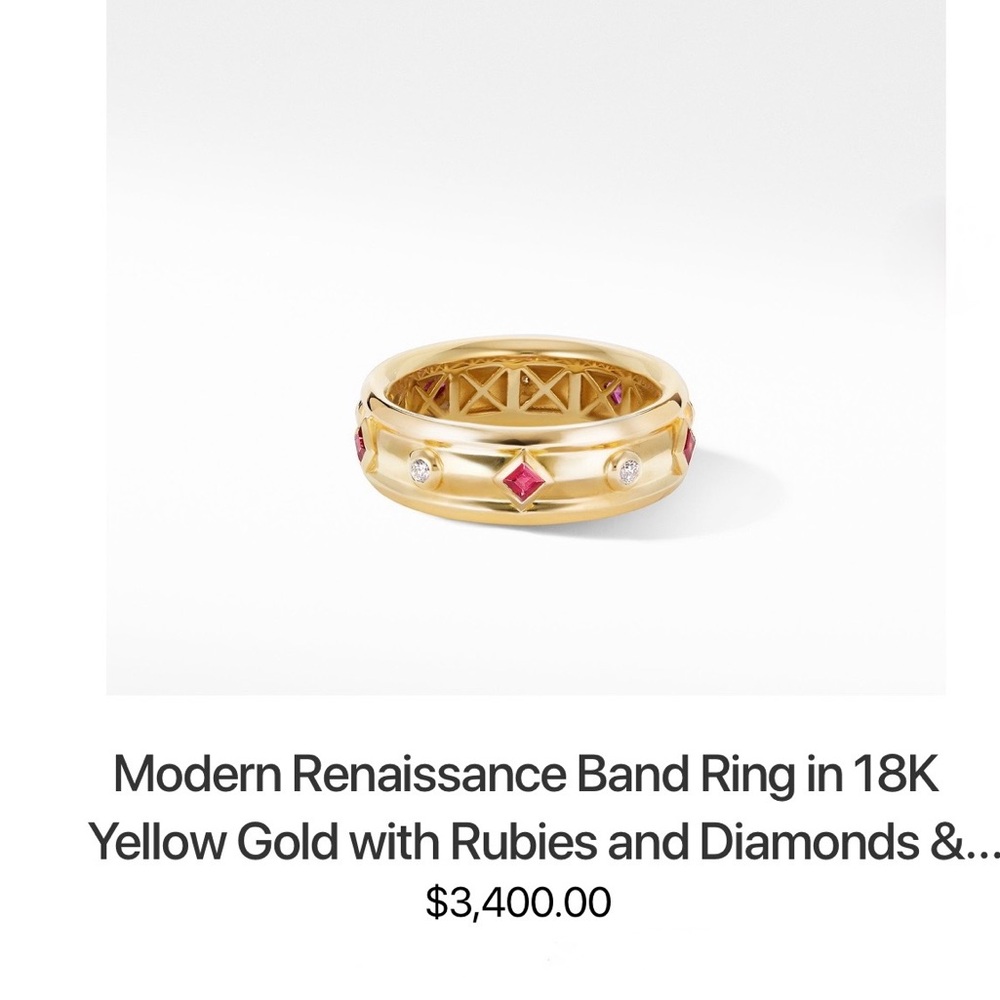 David Yurman Modern Renaissance Band Ring in 18k Gold With Rubies and Diamonds - Picture 10 of 10